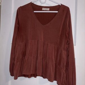 Lucky Brand V-Neck Tiered Brown Blouse